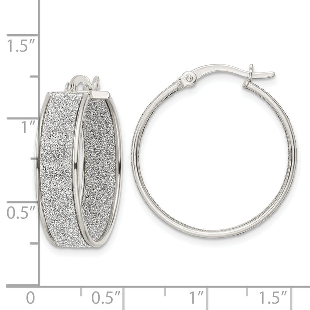 Sterling Silver Polished Fabric Glitter 6.85mm Round Hoop Earrings