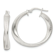 Sterling Silver Polished & Satin Twisted Hoop Earrings