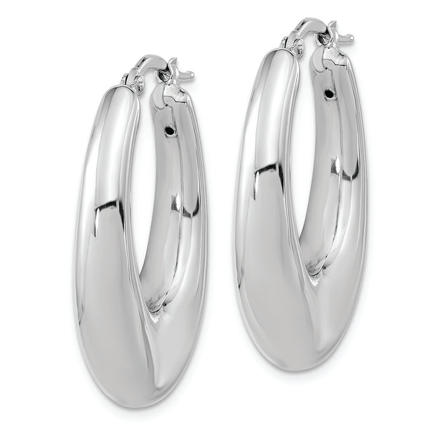 Sterling Silve Rhodium-plated Polished Hollow Oval Hoop Earrings