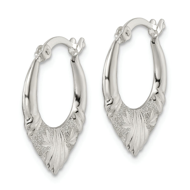 Sterling Silver Polished & Lasered D/C Scalloped Hoop Earrings