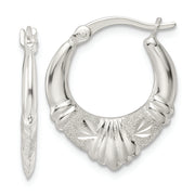 Sterling Silver Polished & Lasered D/C Scalloped Hoop Earrings