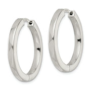 Sterling Silver Polished 3x28mm Hinged Square Tube Hoop Earrings