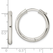 Sterling Silver Polished 3x25mm Hinged Tube Hoop Earrings