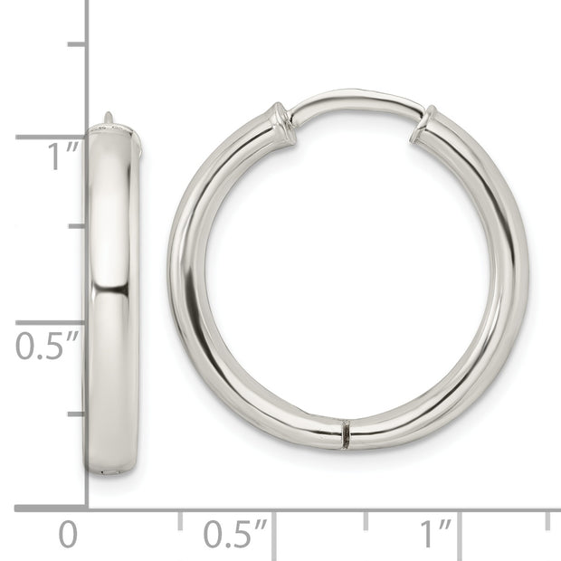 Sterling Silver Polished 3.5x25mm Hinged Tube Hoop Earrings