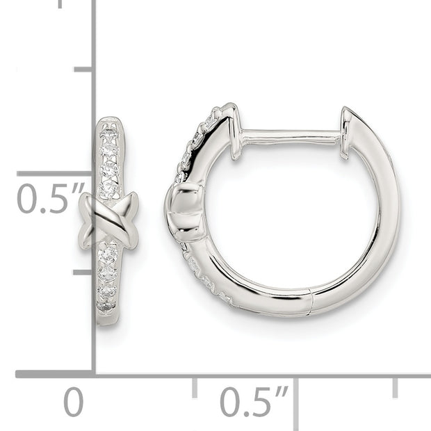 Sterling Silver Polished X CZ Hinged Hoop Earrings