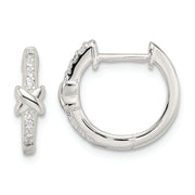 Sterling Silver Polished X CZ Hinged Hoop Earrings