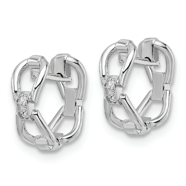 Sterling Silver Rhodium-plated Polished Links CZ Hinged Hoop Earrings