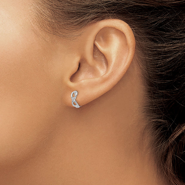 Sterling Silver Rhodium-plated Polished Links CZ Hinged Hoop Earrings