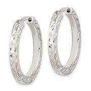 Sterling Silver Polished D/C Square Tube Locking Hoop Earrings