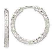 Sterling Silver Polished D/C Square Tube Locking Hoop Earrings