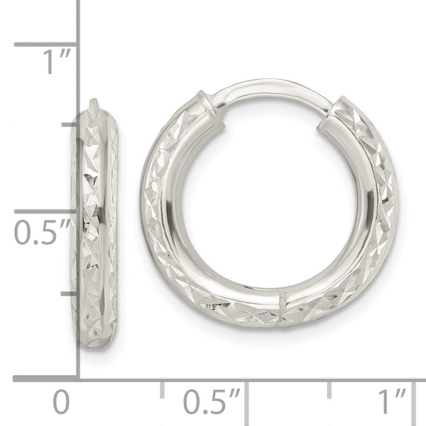 Sterling Silver Diamond-cut 3.5x20mm Hinged Tube Hoop Earrings