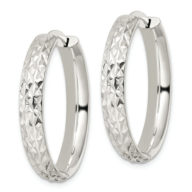 Sterling Silver Polished and D/C Circle Hoop Earrings