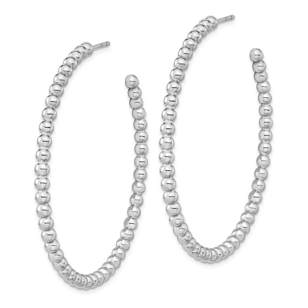 Sterling Silver Rhodium-plated Polished Beaded Hoop Post Earrings