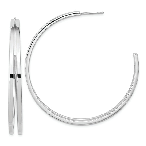 Sterling Silver Rhodium Plated Split Design Hoop Post Earrings