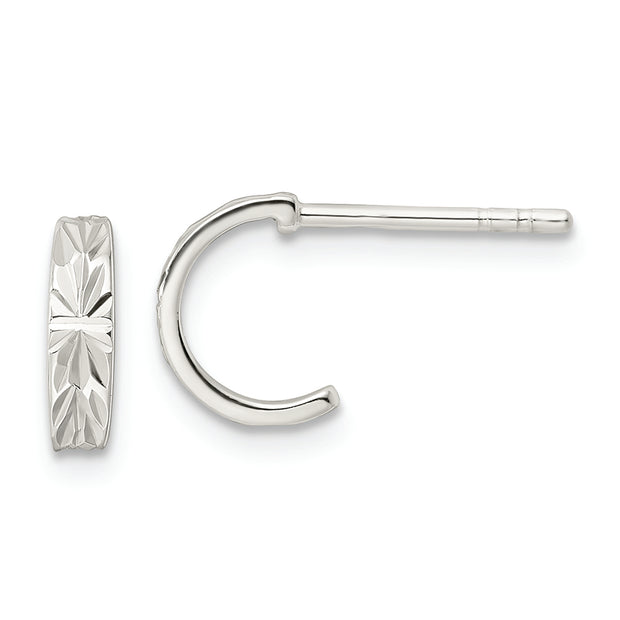 Sterling Silver Polished D/C J-Hoop Post Earrings