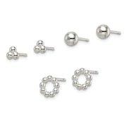Sterling Silver Beaded and Stud Post Earring Set