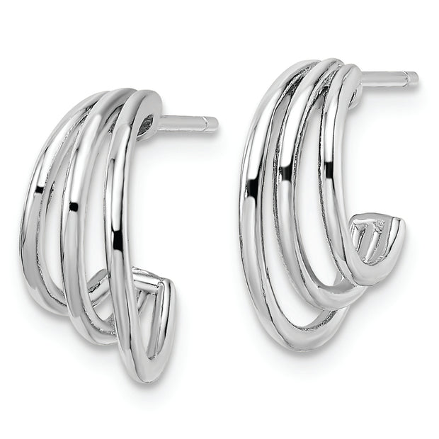 Sterling Silver Rhodium-plated Polished J-Hoop Post Earrings