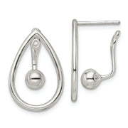 Sterling Silver Polished Teardrop w/Drop & Dangle Ball Threader Post Earrin