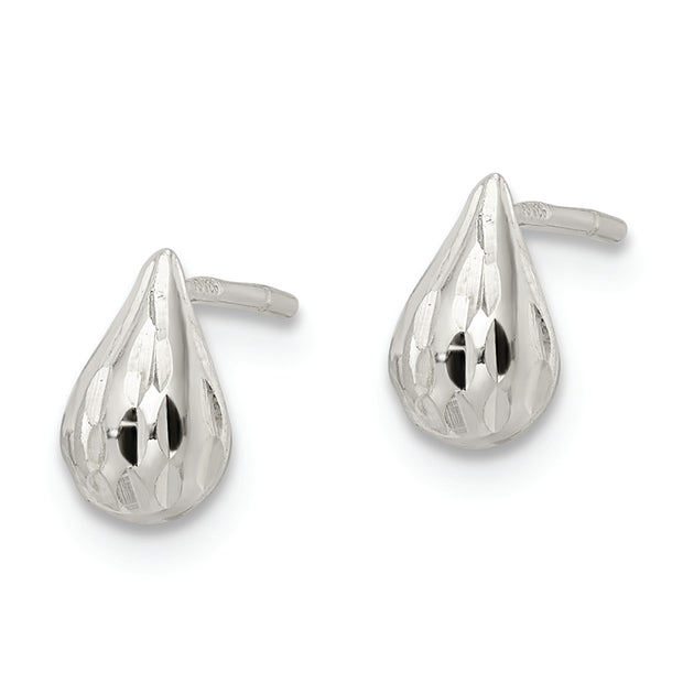 Sterling Silver Diamond-cut Teardrop Post Earrings