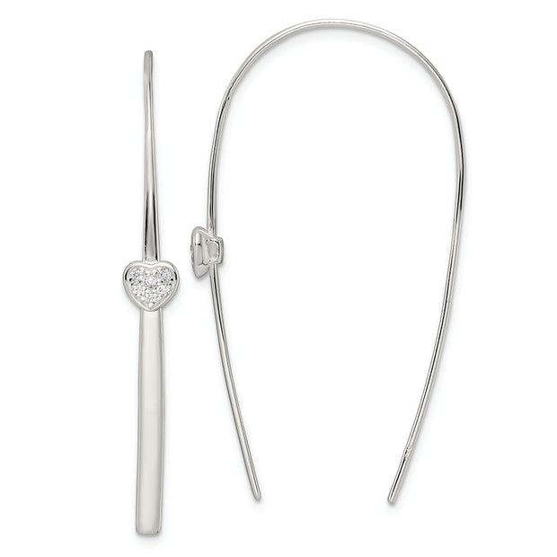 Sterling Silver Polished CZ Heart Threader Earrings