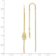 Sterling Silver Gold-tone Polished CZ Feather Threader Earrings