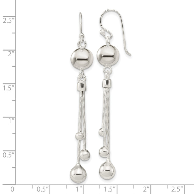 Sterling Silver Polished Beaded Multi-Strand Chain Dangle Earrings