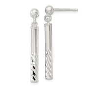 Sterling Silver Polished & Diamond-cut Bar Post Dangle Earrings