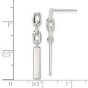 Sterling Silver Polished Bar & Chain Link Post Dangle Earrings