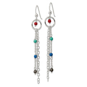 Sterling Silver Polished Multicolor Glass Beads & Chain Dangle Earrings