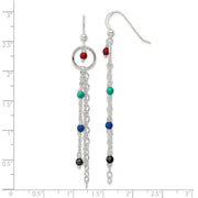 Sterling Silver Polished Multicolor Glass Beads & Chain Dangle Earrings