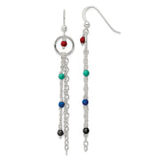 Sterling Silver Polished Multicolor Glass Beads & Chain Dangle Earrings