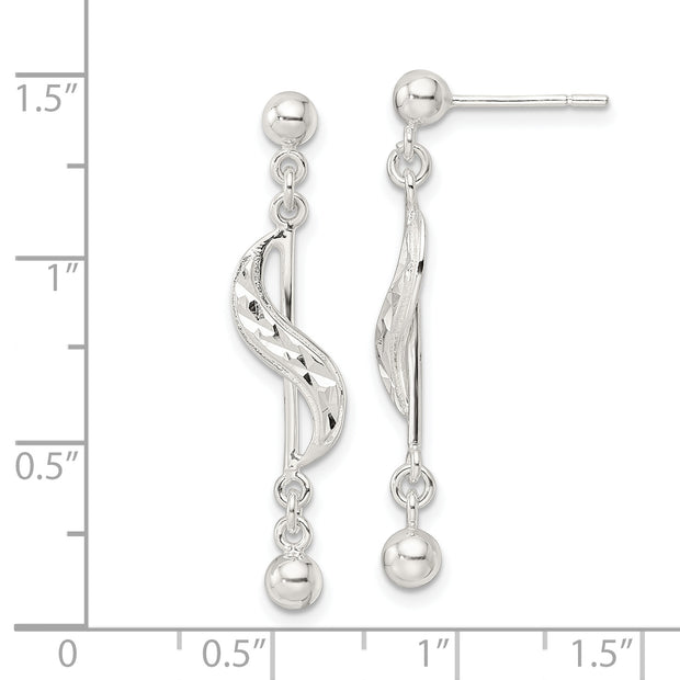 Sterling Silver Polished & Diamond-cut Swirl Dangle Earrings