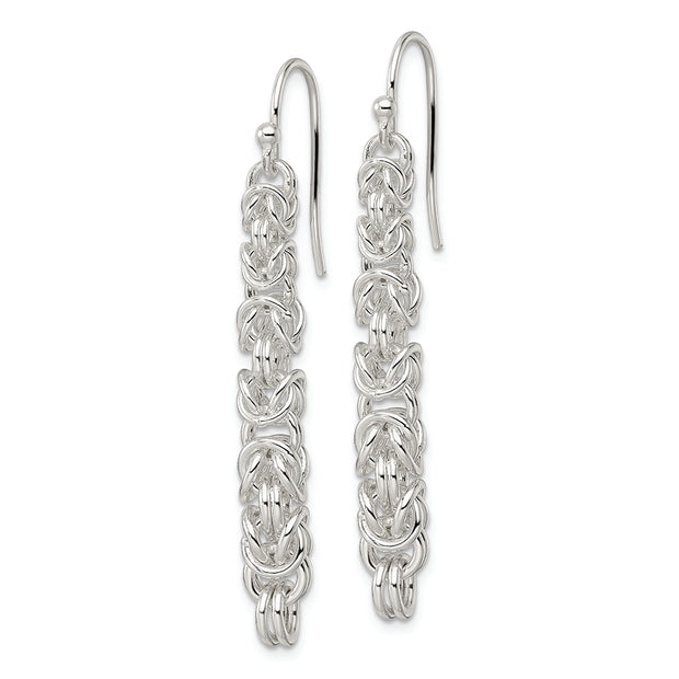 Sterling Silver Polished Fancy Byzantine Chain Dangle Earrings