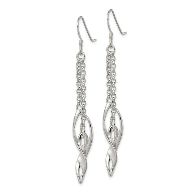 Sterling Silver Polished Double Twisted & Chain Dangle Earrings