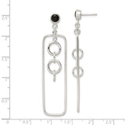 Sterling Silver Black CZ Rectangle and Chain Dangle Post Earrings