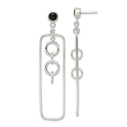 Sterling Silver Black CZ Rectangle and Chain Dangle Post Earrings