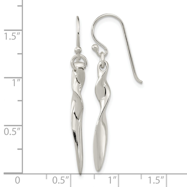 Sterling Silver Polished Twisted Bar Dangle Shephard Hook Earrings