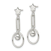 Sterling Silver Polished Star and Circle Post Dangle Earrings