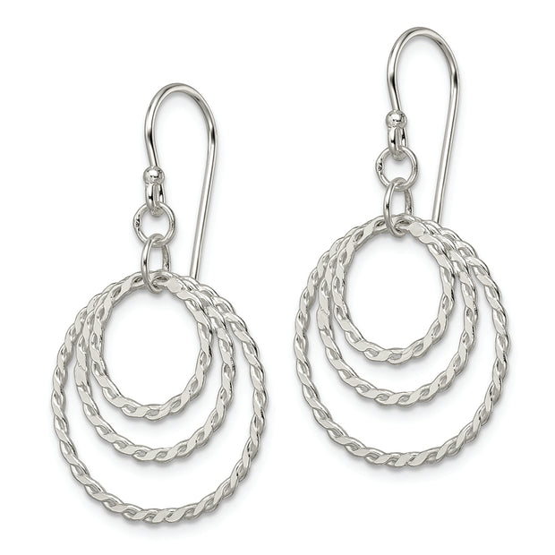 Sterling Silver Polished Twisted Circles Dangle Earrings