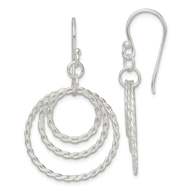Sterling Silver Polished Twisted Circles Dangle Earrings