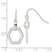 Sterling Silver Polished Hexagon Dangle Shepherd Hook Earrings