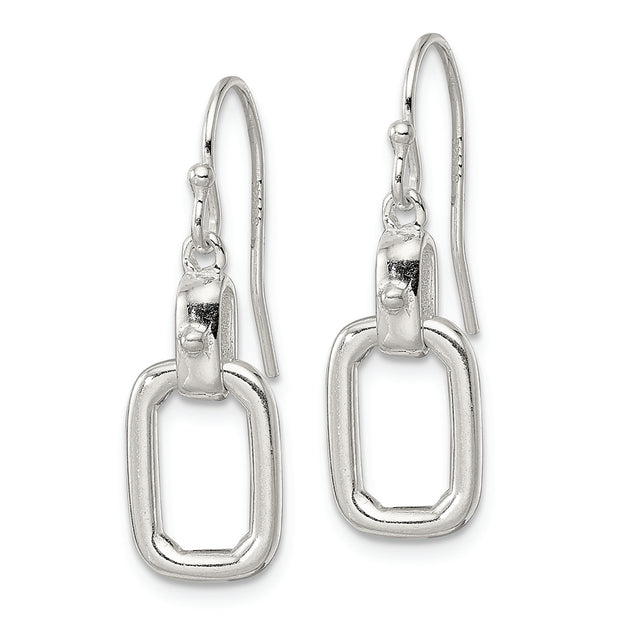 Sterling Silver Polished Rectangle Link Dangle Shepherd Hook Earrings