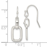 Sterling Silver Polished Rectangle Link Dangle Shepherd Hook Earrings