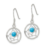 Sterling Silver Polished Turquoise Bead Dream Catcher Dangle Earrings