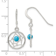 Sterling Silver Polished Turquoise Bead Dream Catcher Dangle Earrings