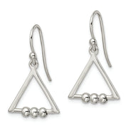 Sterling Silver Polished Beaded Triangle Dangle Earrings