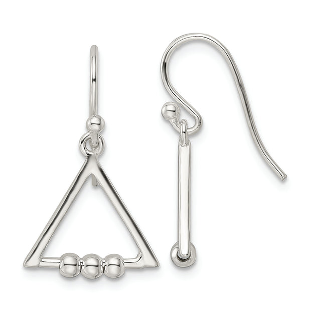 Sterling Silver Polished Beaded Triangle Dangle Earrings