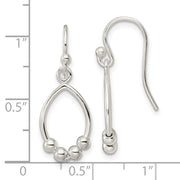 Sterling Silver Polished Beaded Teardrop Dangle Earrings