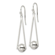 Sterling Silver Polished Triangle & Ball Dangle Shepherd Hook Earrings