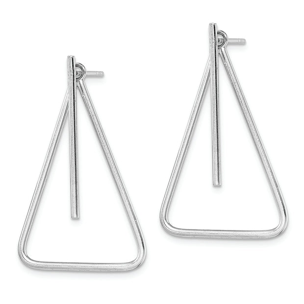 Sterling Silver Rhodium-plated Post Front & Back Dangle Triangle Earrings